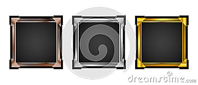 Set of square ui game frames. Empty frames for apps. Bronze, silver and gold frame icon vector illustration isolated Vector Illustration