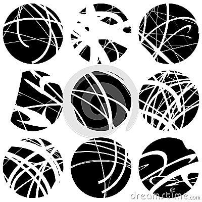 Set of squiggle, squiggly line circles. 9 different variation. A Vector Illustration