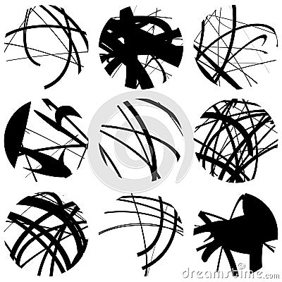 Set of squiggle, squiggly line circles. 9 different variation. A Vector Illustration