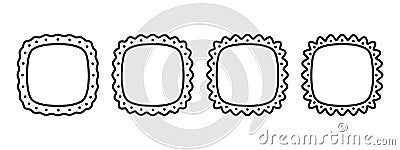 Set of squircle frames with wavy edges. Vignettes for pictures, photos or mirrors. Empty boxes, tags or labels isolated Vector Illustration