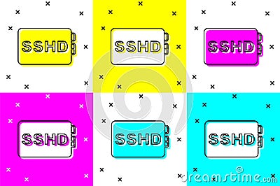 Set SSHD card icon isolated on color background. Solid state drive sign. Storage disk symbol. Vector Vector Illustration