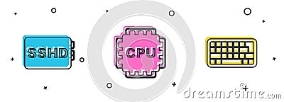 Set SSHD card, Processor with CPU and Keyboard icon. Vector Vector Illustration