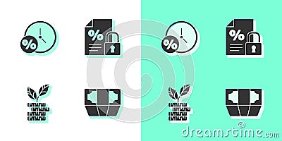 Set Stacks paper money cash, Clock and percent, Dollar plant and Finance document icon. Vector Vector Illustration