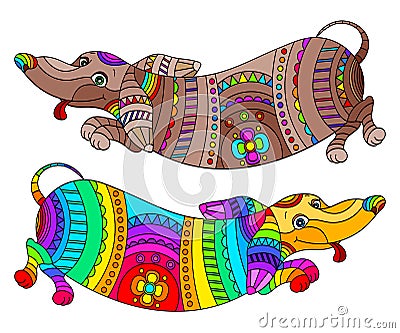 Stained glass illustration with abstract Dachshund dogs, bright animals isolated on a white background Vector Illustration