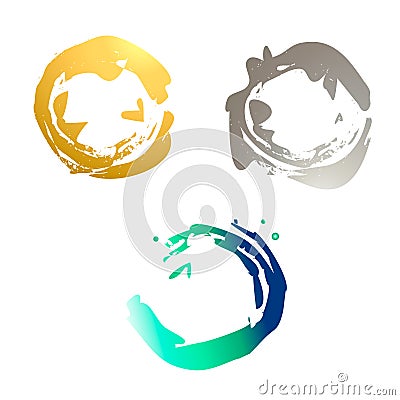 Set of stamp and spots of gold and silver-colored sea-green logos Vector Illustration