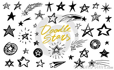 Set of Star signs. Doodle style. Collection of icons for Pattern Background. Engraved hand drawn sketch. Geometric Vector Illustration