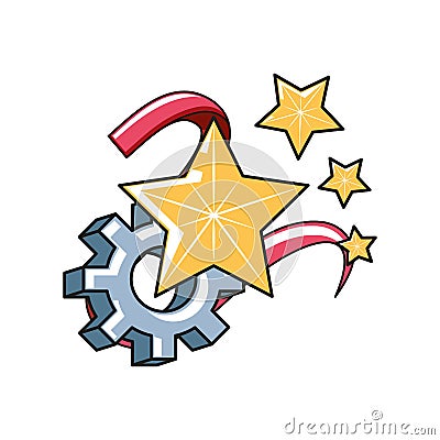 set of stars with gear pinion Cartoon Illustration