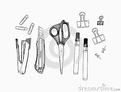 Set of stationary , hand draw element sketch vector. Vector Illustration