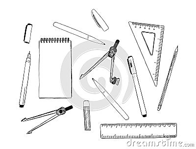 Set of stationary , hand draw element sketch vector. Vector Illustration