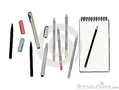 Set of stationary , hand draw element sketch vector. Vector Illustration