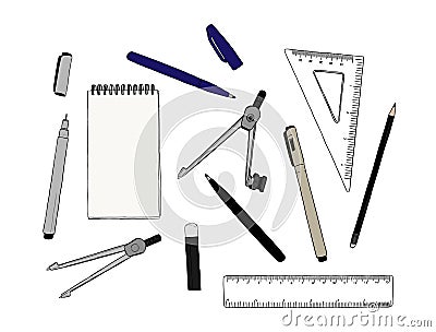 Set of stationary , hand draw element sketch vector. Vector Illustration