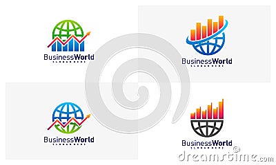 Set of Stats World logo design vector, Colorful World logo design template, Icon symbol Vector Illustration