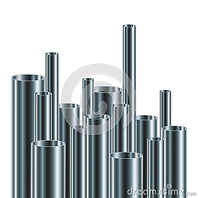 Set of steel or aluminum pipes, isolated. Vector illustration Cartoon Illustration