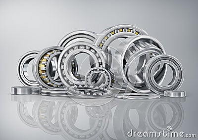 Set of steel ball bearings in closeup. Stock Photo