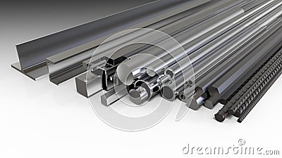 Set steel rolled products. Metal products. 3d rendering Cartoon Illustration