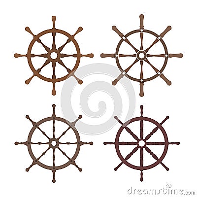 Set of steering boat wheels. Travel concept. Rudder, helm symbol Vector Illustration