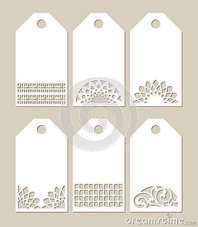 Set stencil labels with carved pattern Vector Illustration