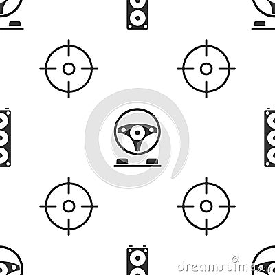 Set Stereo speaker, Racing simulator cockpit and Target sport on seamless pattern. Vector Vector Illustration