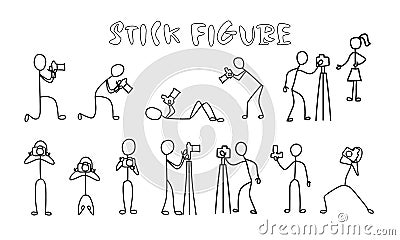 Set stick figure photographer. Stock Photo