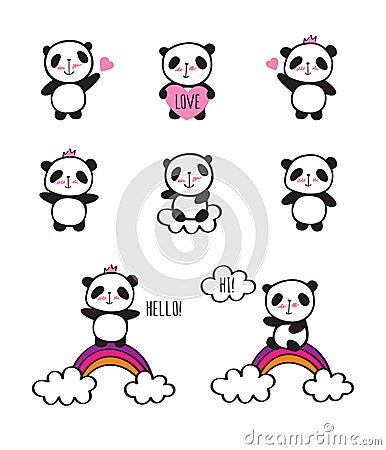 Cute pandas. Vector Illustration