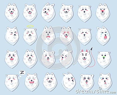 Set of stickers with emotions, Samoyed dog Vector Illustration