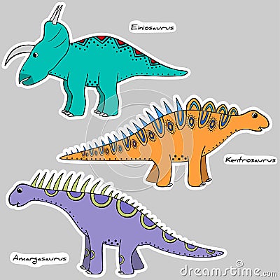 Set of stickers stylized dinosaur Vector Illustration