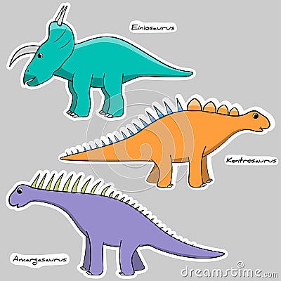 Set of stickers stylized dinosaur Vector Illustration