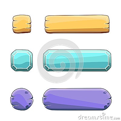 Set of stone game round and long buttons Vector Illustration
