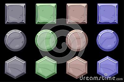 Set of stone icons frames of different shapes. Vector Illustration