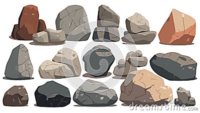 Set of stones. Image of various isolated stones or minerals Vector Illustration