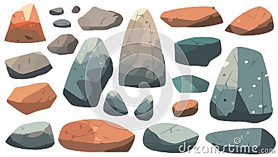 Set of stones. Image of various isolated stones or minerals Vector Illustration