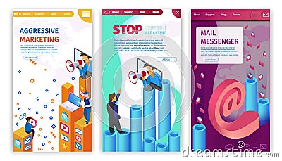 Set Stop Aggressive Marketing, Mail Messenger. Vector Illustration