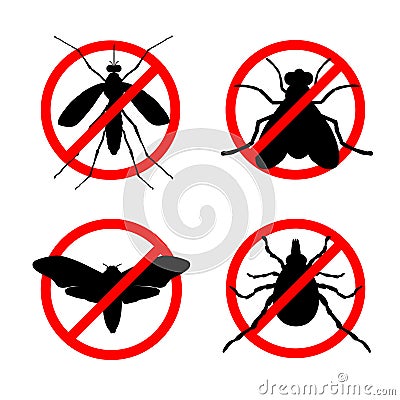 Set of stop insect icons. Vector Illustration