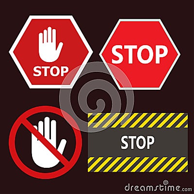 Set stop red sign icon with white hand, do not enter. Warning stop sign - stock vector Vector Illustration