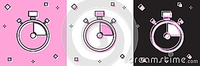 Set Stopwatch icon isolated on pink and white, black background. Time timer sign. Chronometer sign. Vector Vector Illustration