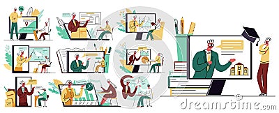 Set of stories with concept of online training Vector Illustration