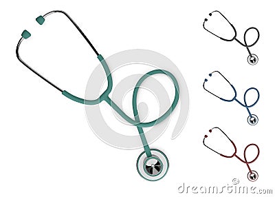 Set of stothoscope 3d render. Medical equipment. Diagnostics of heart and lung health. Vector illustration Vector Illustration