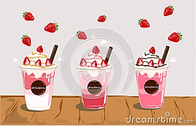 Set of Strawberry desserts and drinks. Stock Photo