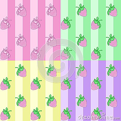 Set strawberry seamless pattern Vector Illustration