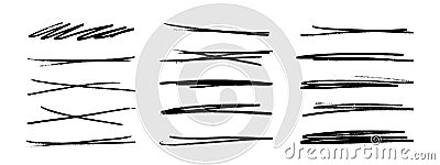 A set of strikethrough underlines. Brush stroke markers collection. Vector illustration of crossed scribble lines Vector Illustration