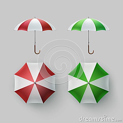 Set of Striped Opened Round Umbrella Parasol Vector Illustration