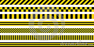 Set stripes yellow and black color, with industrial pattern, vector safety warning stripes, black pattern on yellow background Vector Illustration