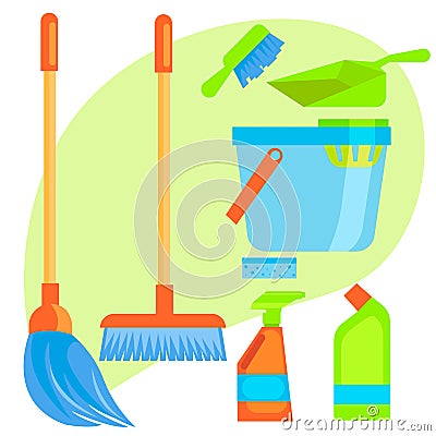 Set of stuff for cleaning. Vector Illustration