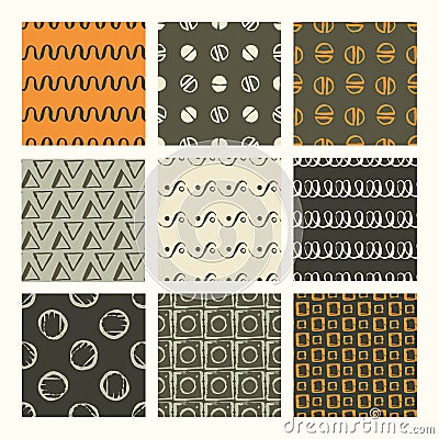 Set of 9 styled, ultimate hand drawn seamless textures. Vector Illustration