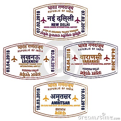 Indian Airport Stamps Vector Illustration
