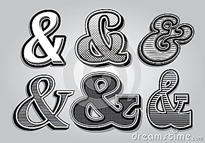 Set of stylish ampersands from different fonts Vector Illustration