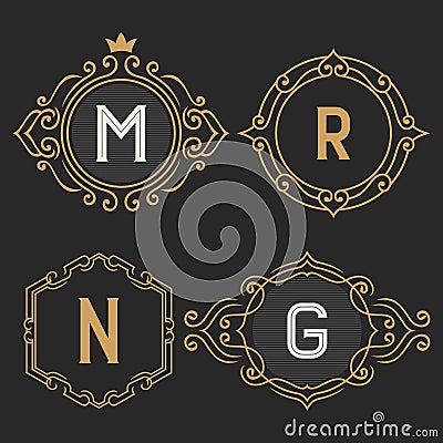 The set of stylish vintage monogram emblem and logo templates. Vector Illustration