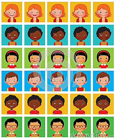 Set of stylized avatars with different facial emotions Vector Illustration