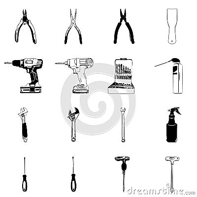 Set of stylized construction tools - vector illustration Vector Illustration