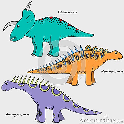 Set of stylized dinosaur Vector Illustration